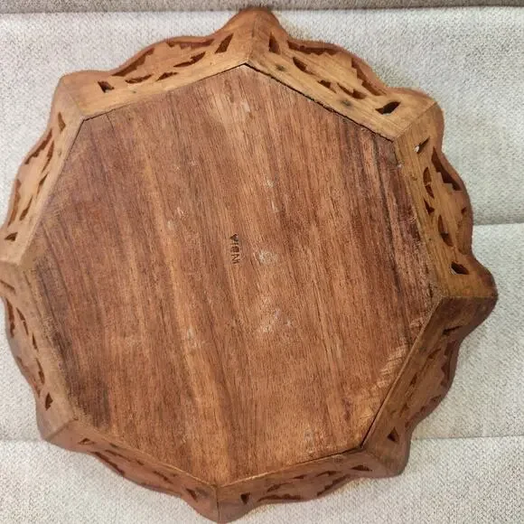 Vintage hand carved tray from India inlay book bowl 12inch - Picture 2 of 2